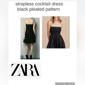 NEW Zara strapless cocktail dress black pleated/condition/ small / empire